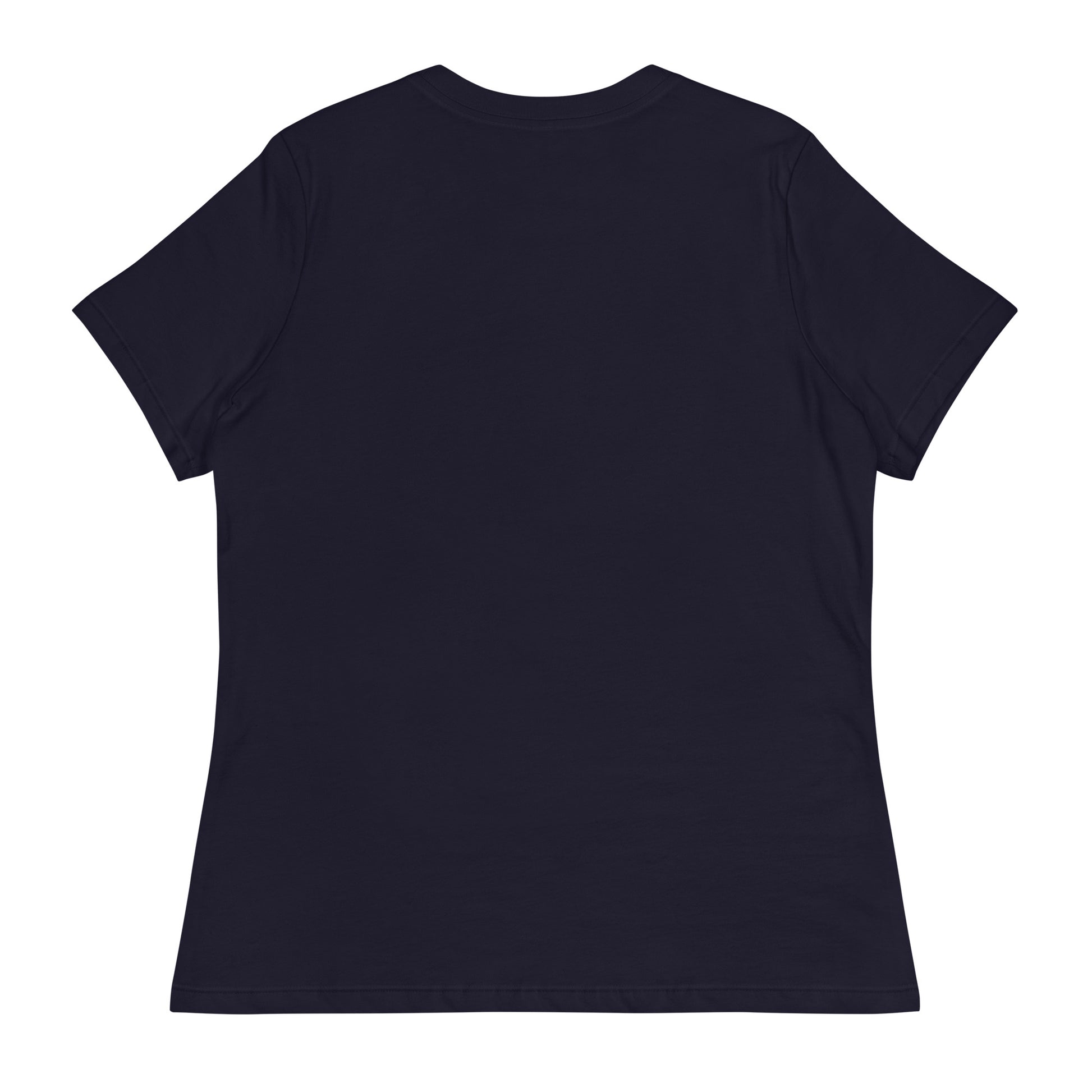 Back view of a plain black funny giraffe t shirt women style by LuckeLadybug with short sleeves