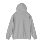 view of LuckeLadybug funny husky graphic hoodie in light gray with a hood and long sleeves