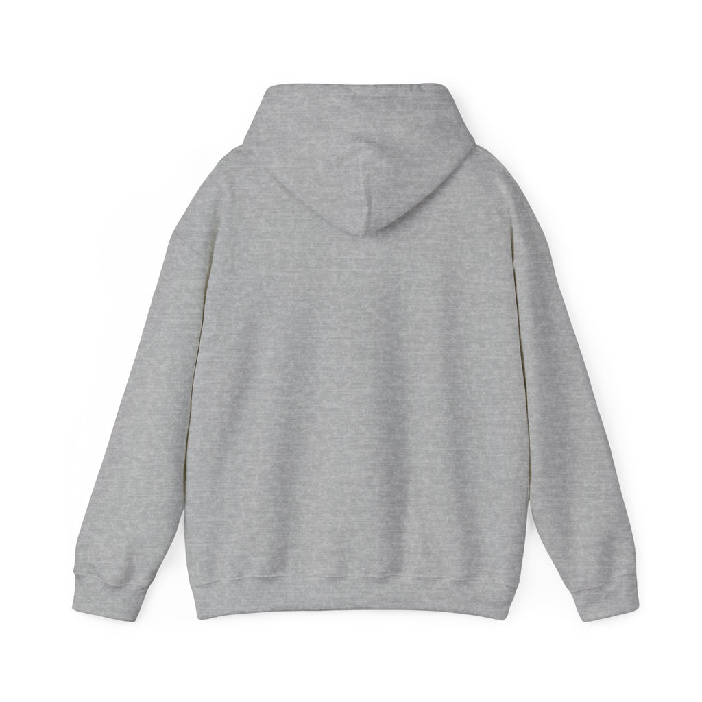 Back view of LuckeLadybug gray funny husky graphic hoodie with hood and long sleeves