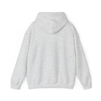 Back view of LuckeLadybug funny husky graphic hoodie in light gray with a hood and long sleeves