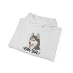 LuckeLadybug funny husky graphic hoodie in light gray with a smiling husky and fam-inal text