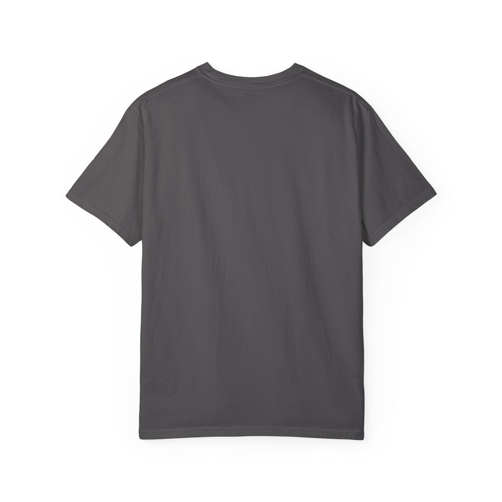 Back view of dark gray T-shirt by LuckeLadybug perfect as a funny husky shirt for adults