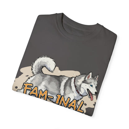 LuckeLadybug funny husky shirt for adults featuring a playful husky with text on a dark gray tee