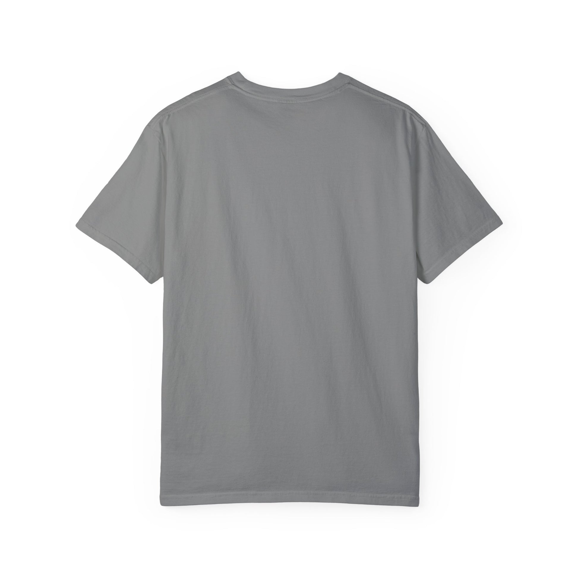 Plain gray T-shirt showing the back side by LuckeLadybug funny husky shirt for adults