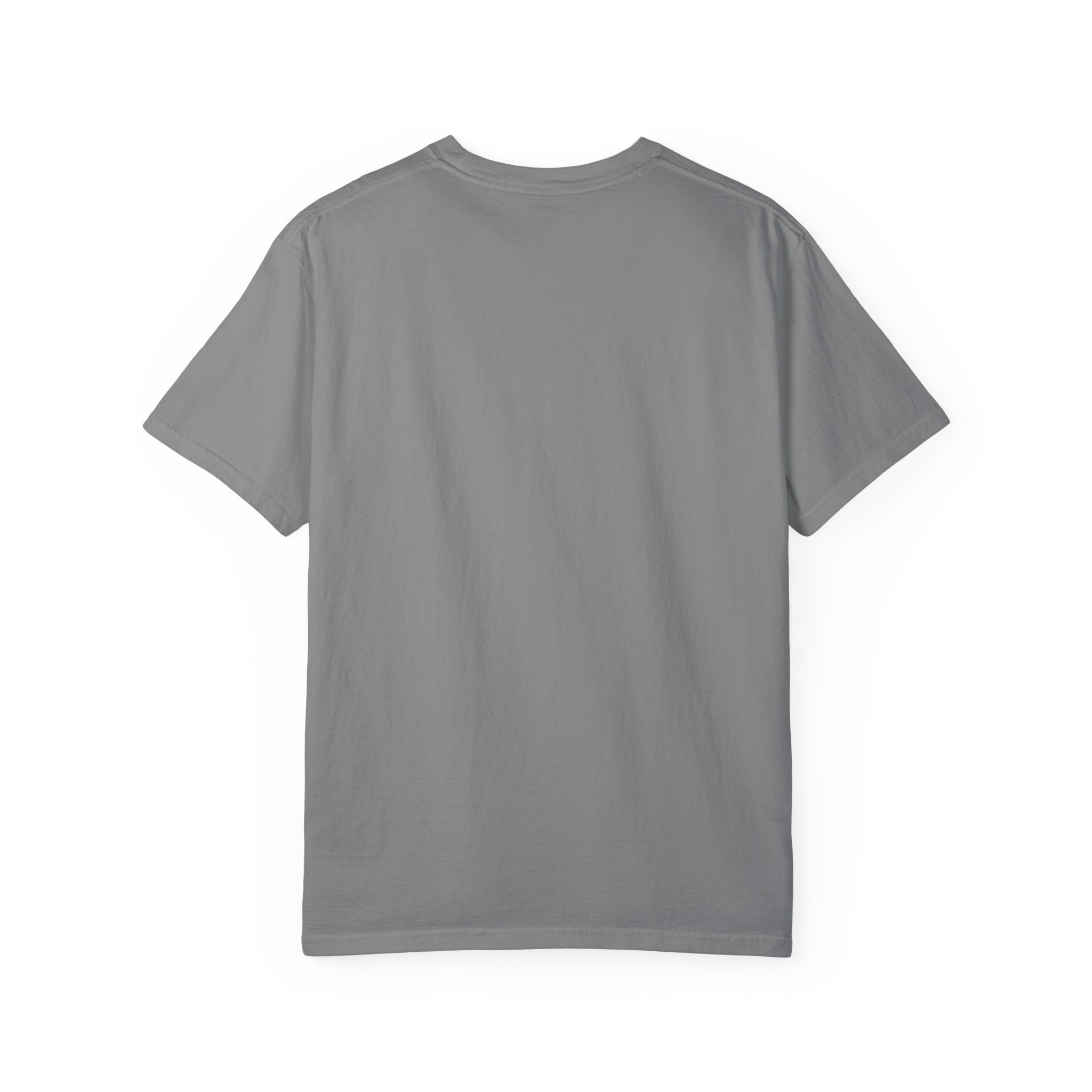 Plain gray T-shirt showing the back side by LuckeLadybug funny husky shirt for adults