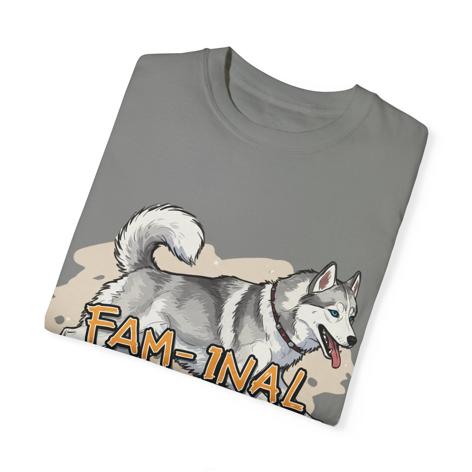 Funny husky shirt for adults featuring a playful husky graphic with bold text on a gray T-shirt
