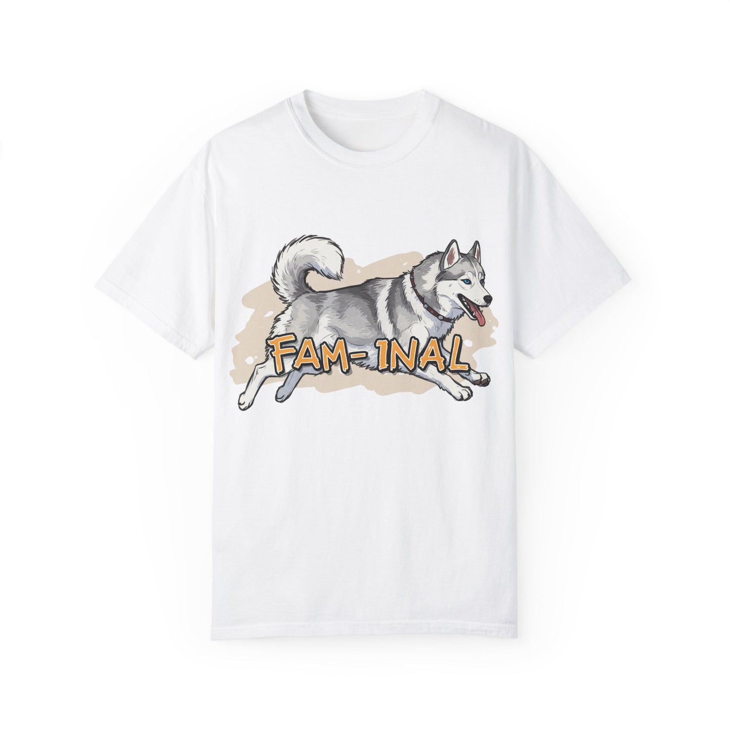 LuckeLadybug funny husky shirt for adults with playful husky and fam-inal text on white T-shirt