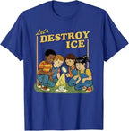 Funny t-shirt featuring kids with a playful design that says Let's Destroy Ice