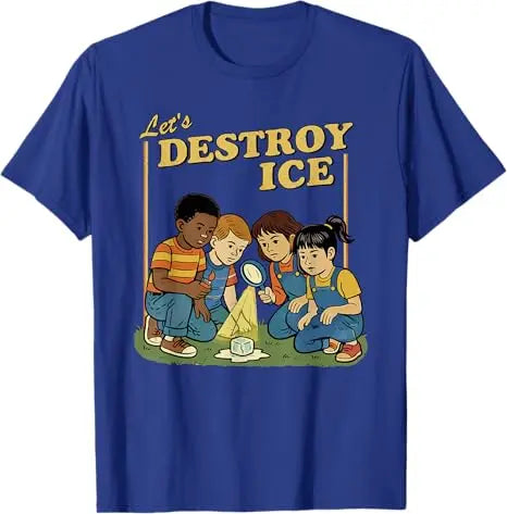 Funny t-shirt featuring kids with a playful design that says Let's Destroy Ice