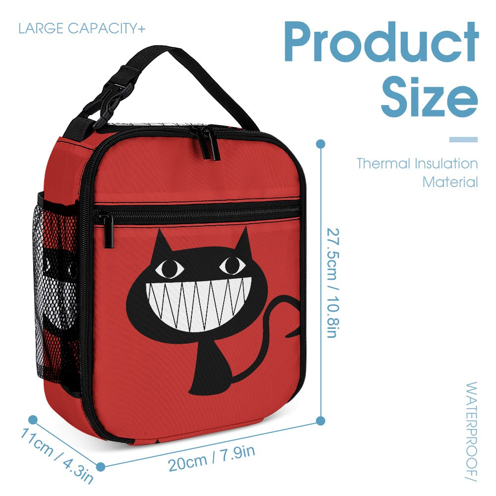 Inkedjoy Backpack 3 Piece Set Red Fun Cat Design insulated lunch backpack with mesh side pocket and front zipper