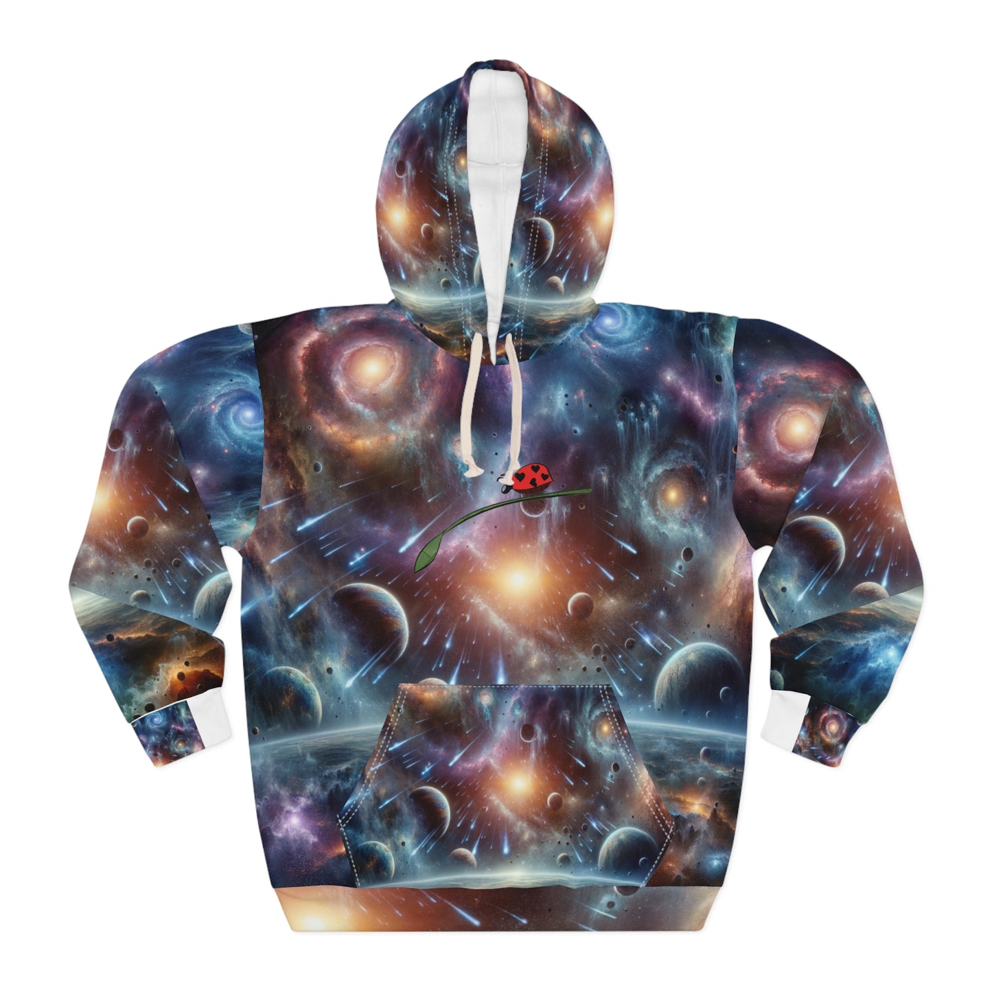 LuckeLadybug futuristic space hoodie for men with colorful galaxy and planet design