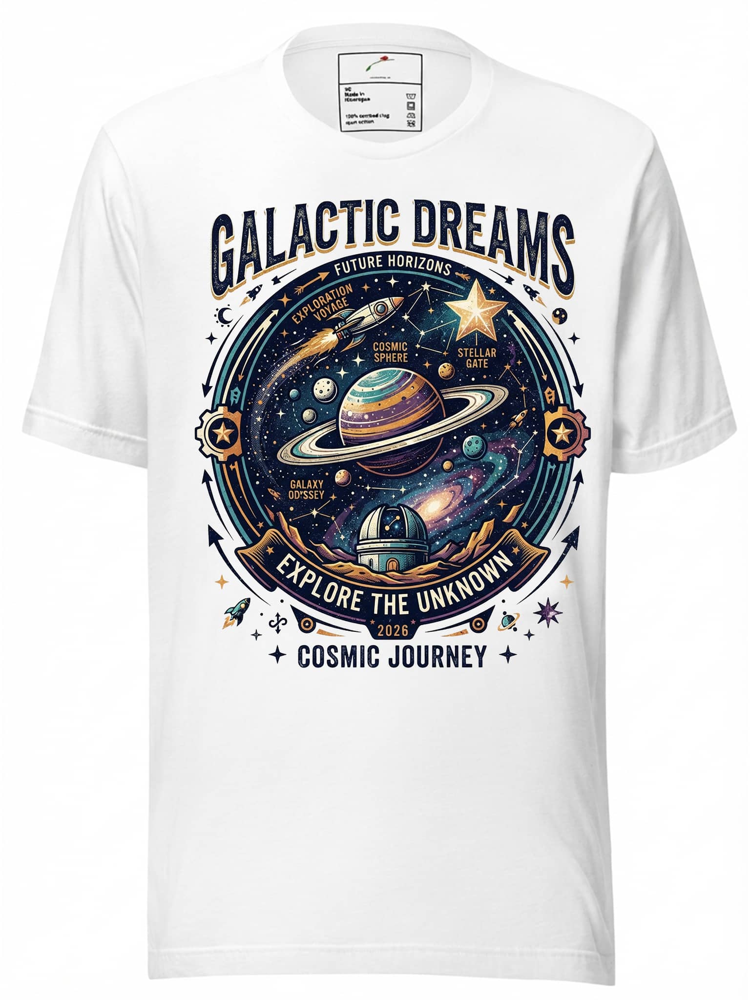 LuckeLadybug LLC White T-Shirt with Galactic Dreams Powerball Graphic Design