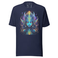 LuckeLadybug galactic space graphic tee with vibrant cosmic goddess design on navy blue T-shirt
