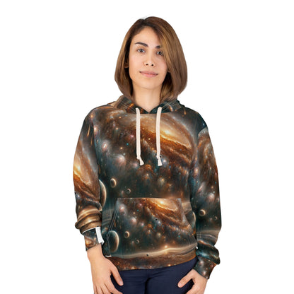 LuckeLadybug galaxy print hoodie for men with cosmic space design and front pouch pocket