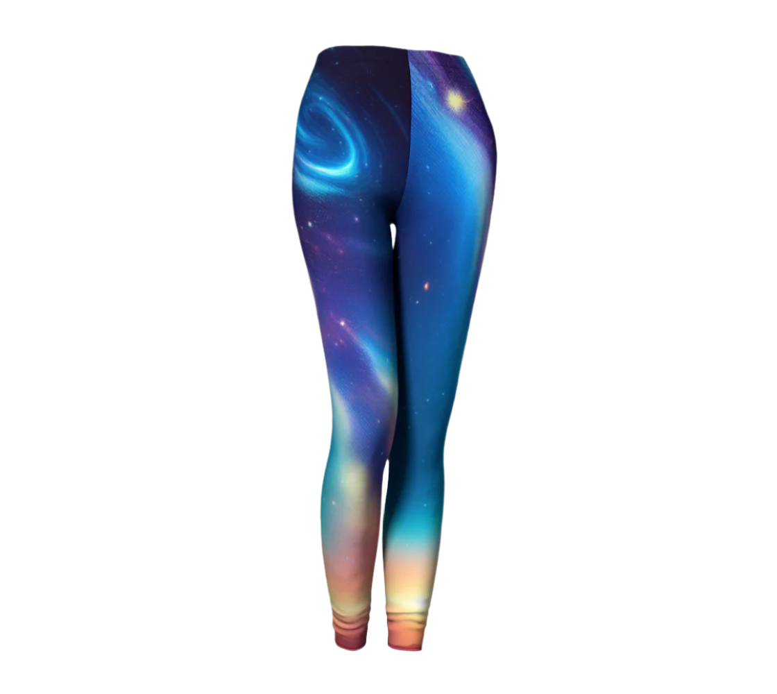 Luckeladybug galaxy print leggings with vibrant space design and colorful cosmic patterns