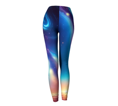 Luckeladybug galaxy print leggings with vibrant blue and purple space design and gradient colors