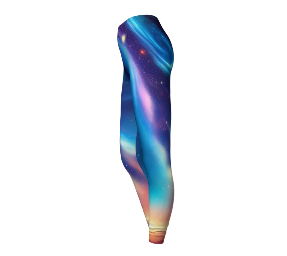 Luckeladybug galaxy print leggings with vibrant blue and purple space design for stylish comfort