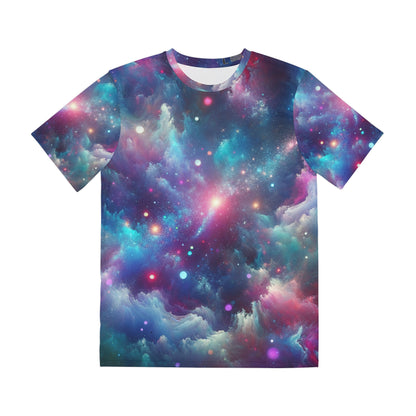 LuckeLadybug galaxy print mens shirt with vibrant colorful stars and nebula design