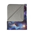LuckeLadybug galaxy sherpa blanket with soft gray sherpa lining and vibrant galaxy print