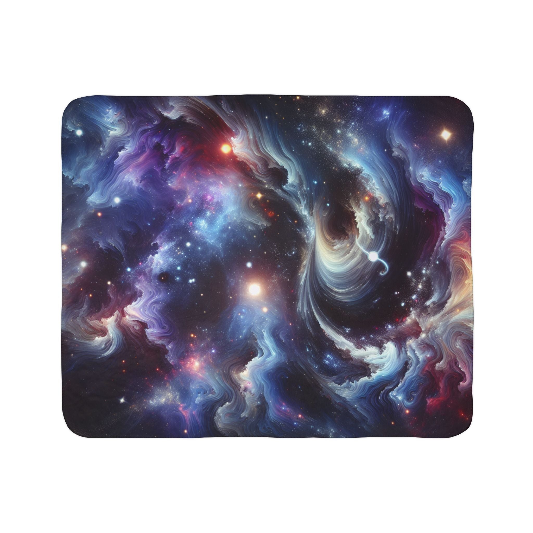 LuckeLadybug galaxy sherpa blanket with vibrant cosmic design and soft plush texture