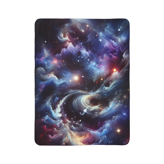LuckeLadybug galaxy sherpa blanket with vibrant swirling space and star pattern for cozy warmth