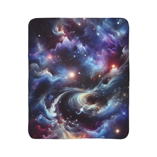 LuckeLadybug galaxy sherpa blanket with vibrant swirling stars and cosmic nebula design