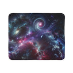 galaxy sherpa blanket with vibrant cosmic swirl and starry night design for cozy warmth