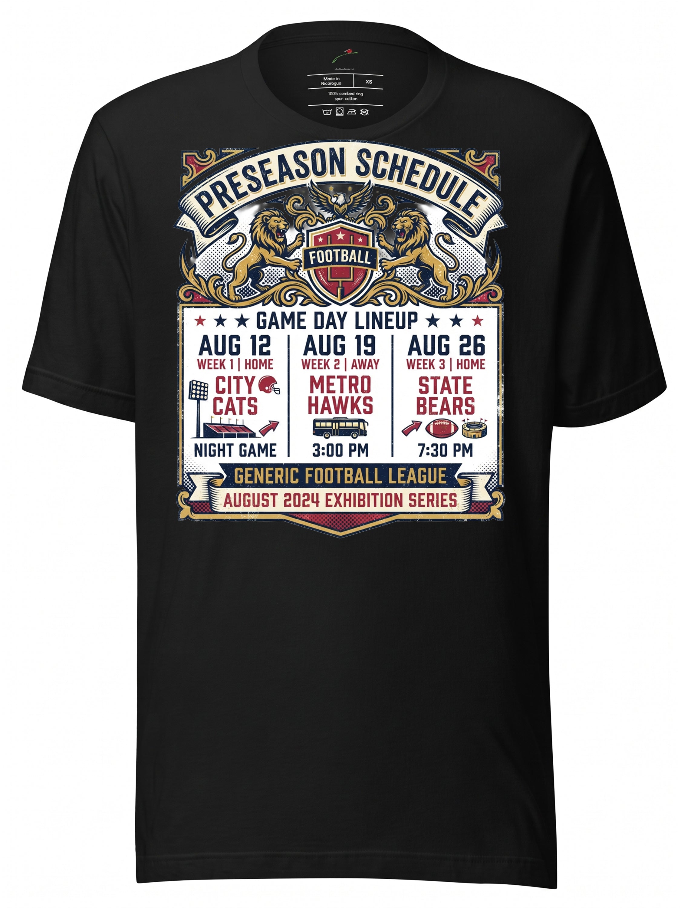Black T-Shirt with Preseason Schedule Graphics for Major League Baseball Game Day Fans