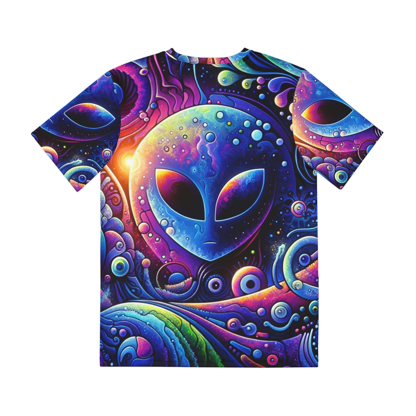 LuckeLadybug neon alien graphic tee with vibrant cosmic and alien design in bright colors