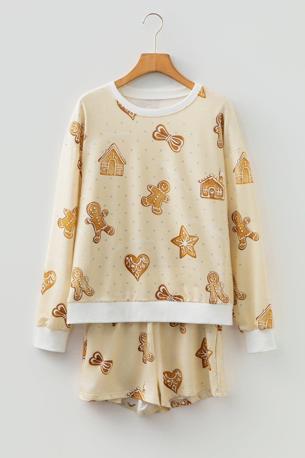 LuckeLadybug LLC Gingerbread Man Print Shorts Set with Cute Holiday Design for Cozy Wear