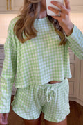 LuckeLadybug LLC Gingham Top with Coordinating Shorts in Green Checkered Pattern