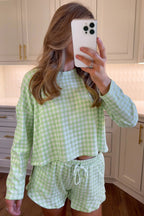Light green gingham top and matching shorts set for casual, comfortable wear