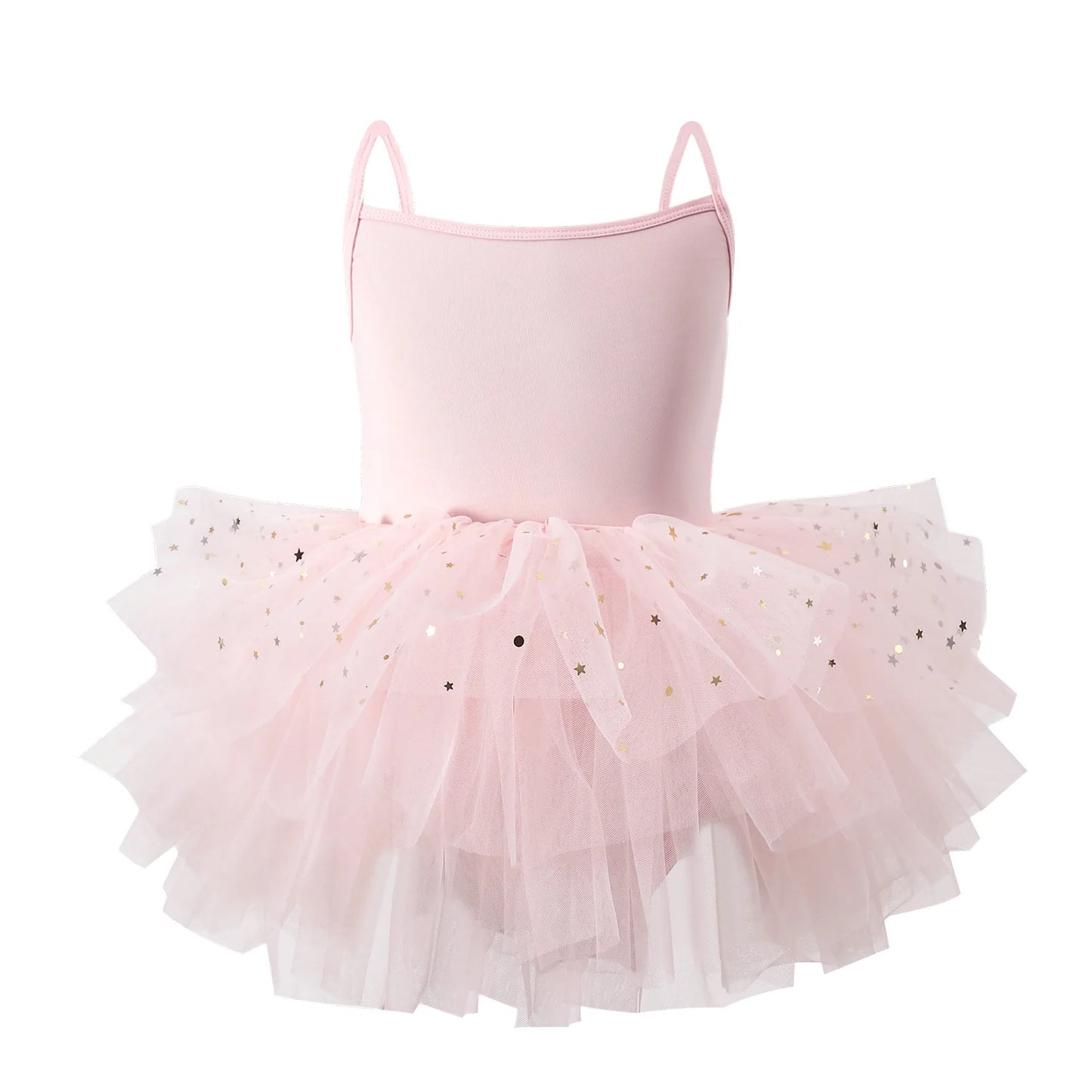 Girls ballet tutu dress in soft pink with a layered tulle skirt and glitter accents