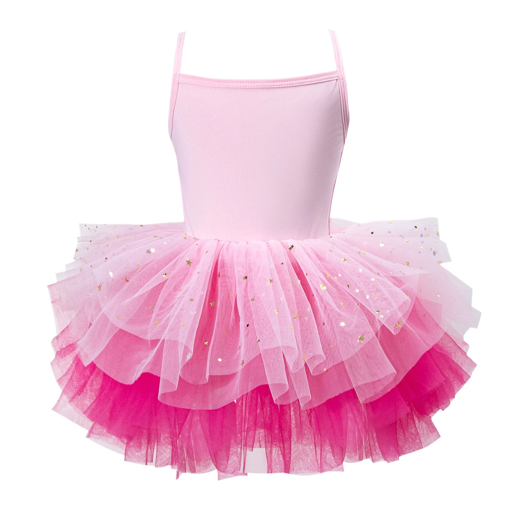 Girls ballet tutu dress in pink with layered tulle and sparkles for a fun dance outfit