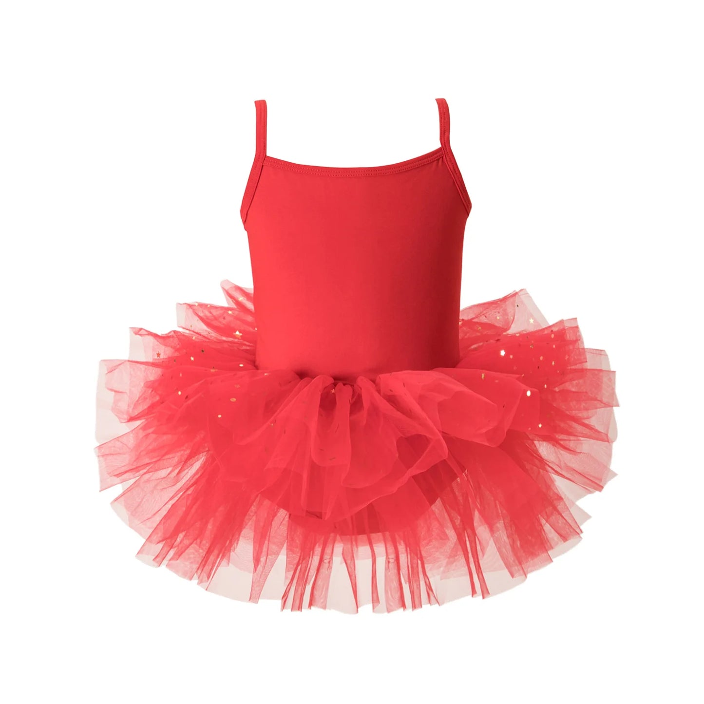 Sparkly red girls ballet tutu dress with a comfortable bodice and layered tulle skirt