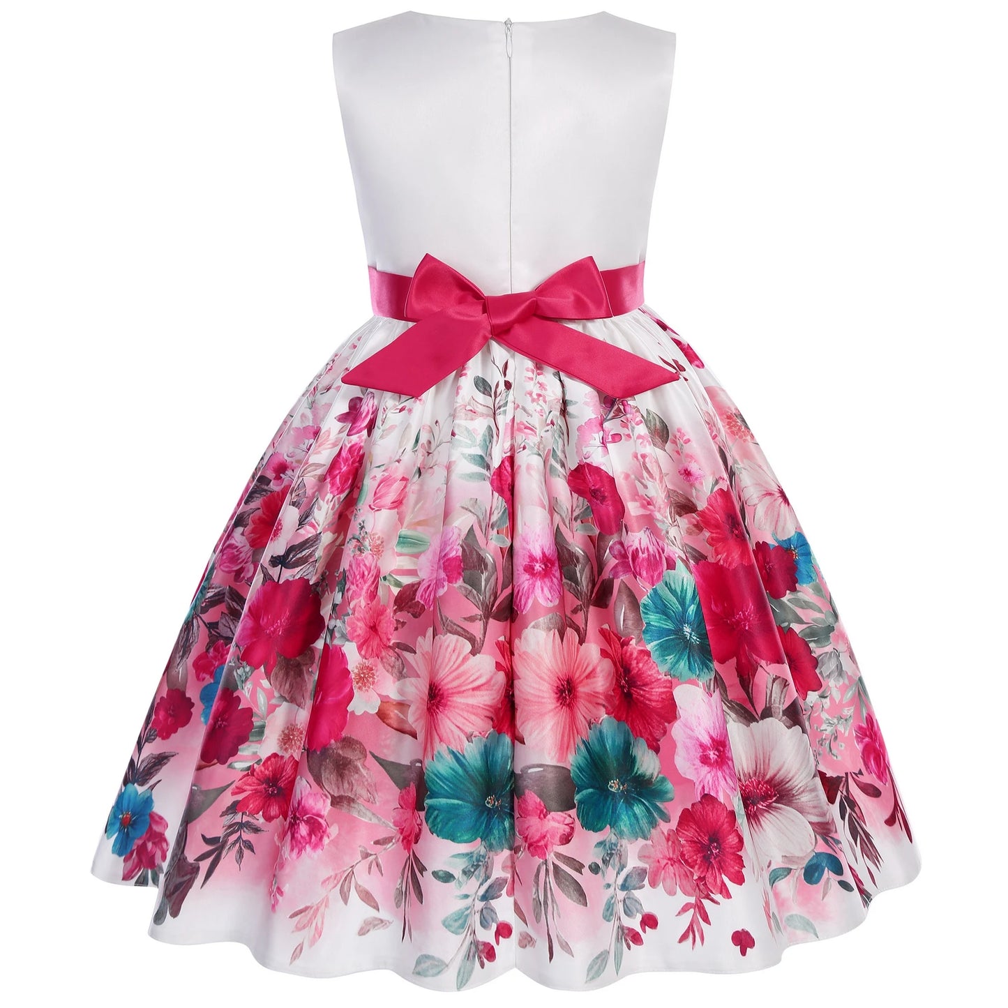 Girls Floral Princess Dress With Bow