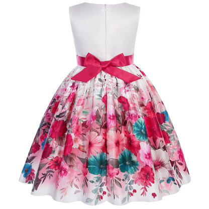 Girls Floral Princess Dress With Bow