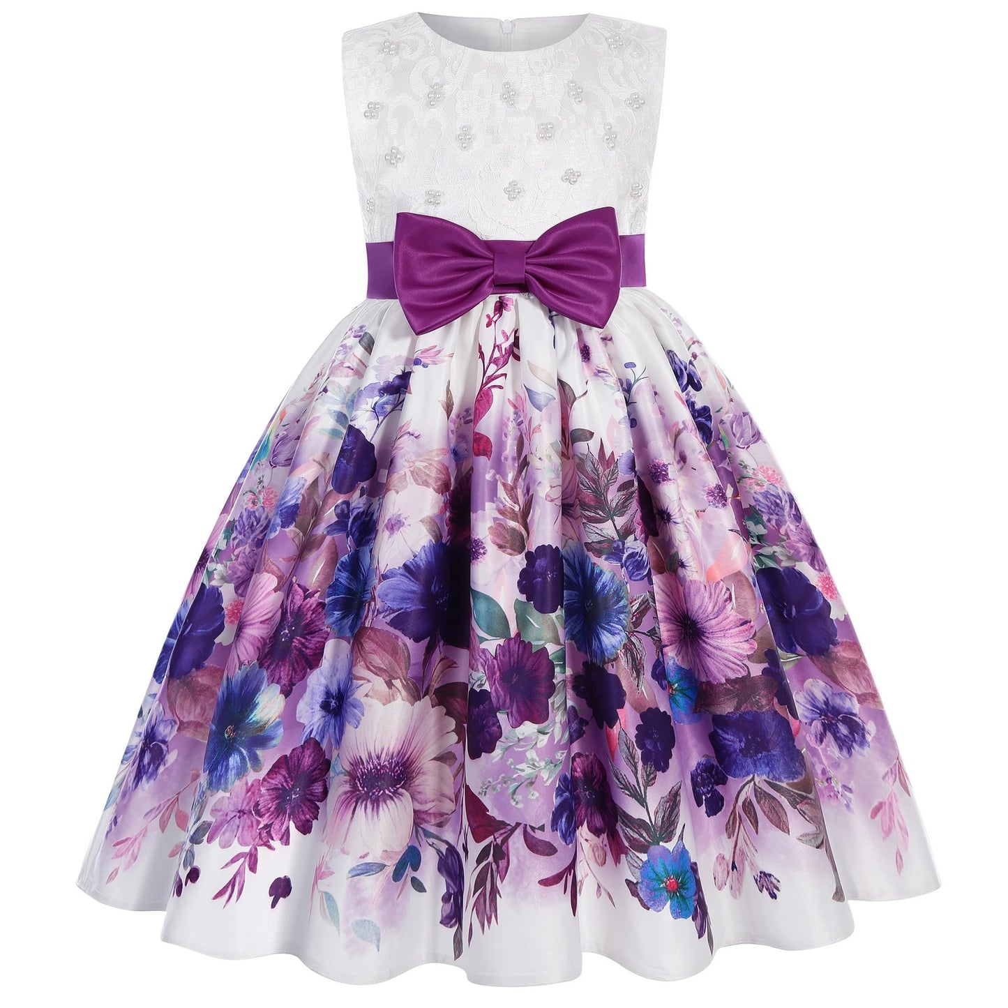 Girls Floral Princess Dress With Bow