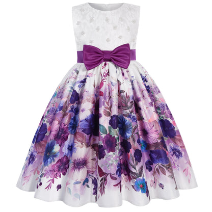 Girls Floral Princess Dress With Bow