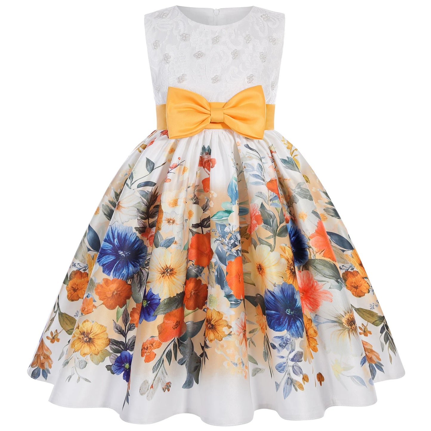 Girls Floral Princess Dress With Bow