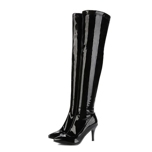 Glossy Thigh High Boots For Women