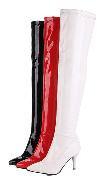 Glossy Thigh High Boots For Women
