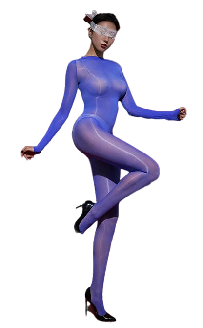 Glossy transparent bodysuit for women in blue, perfect for stylish layering and unique fashion statements