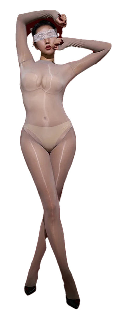 Glossy transparent bodysuit for women with sleek design and full coverage for a stylish look