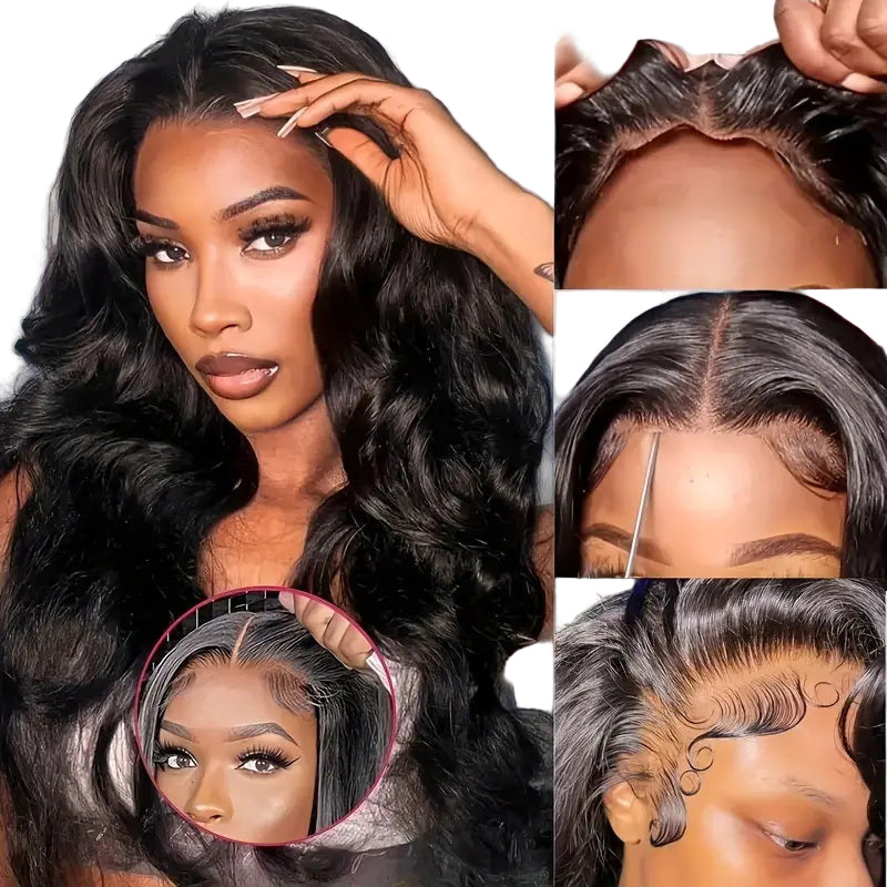 LuckeLadybug glueless human hair wig for women featuring natural waves and a realistic hairline