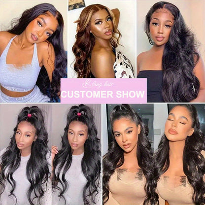 Collage of women showcasing various styles wearing a glueless human hair wig for women from LuckeLadybug LLC