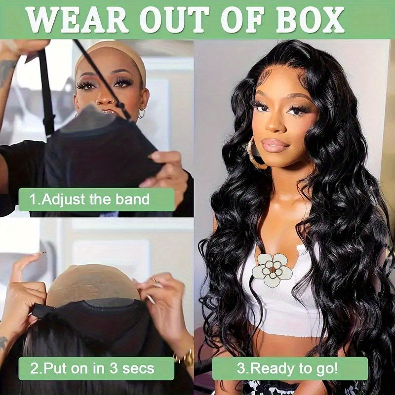 Glueless human hair wig for women styled with adjustable band for easy wear out of the box