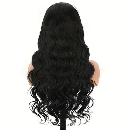Long wavy black glueless human hair wig for women, perfect for stylish and easy wear