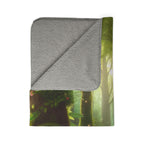 LuckeLadybug gnome forest sherpa blanket with soft gray fleece and vibrant forest design
