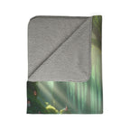 LuckeLadybug gnome forest sherpa blanket with soft gray sherpa lining and woodland gnome design